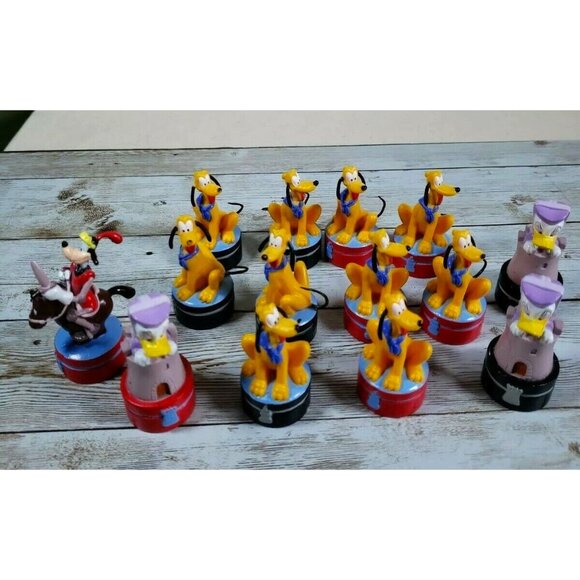 Disney Pluto Dog Daisy Duck Figures Figurines On Red Black Stands Lot of 14 - Picture 1 of 10